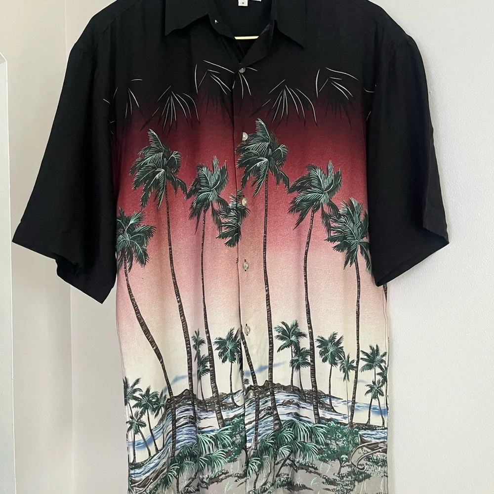 Pierre Cardin Black and Red Palm vacation summer tropical Shirt S